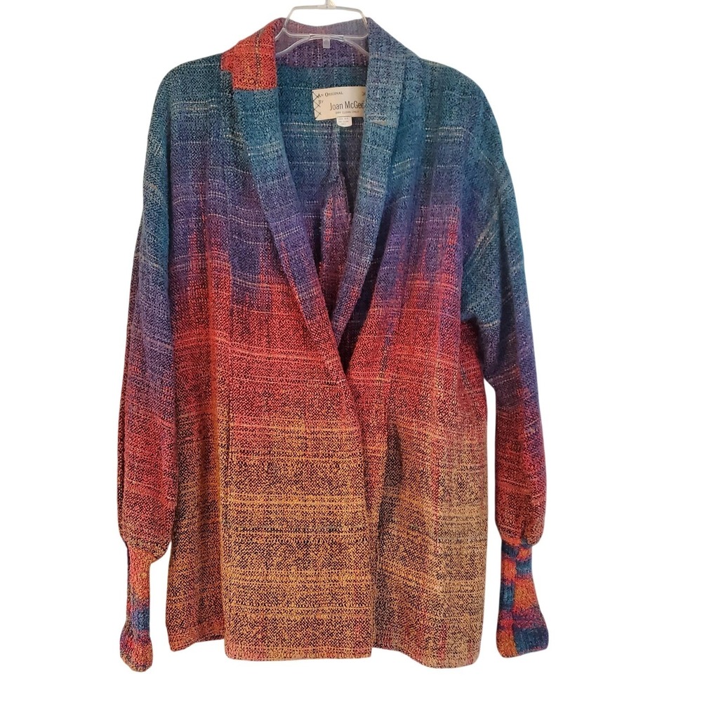 Vintage Joan McGee Blazer Women M Multicolor Silk Tweed Plaid Boho Art Pockets